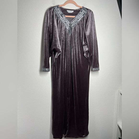 Tom Bezduda For Barad & Co. Womens Kaftan Gray Sz Medium Vintage Velvet Sequins - Picture 1 of 16